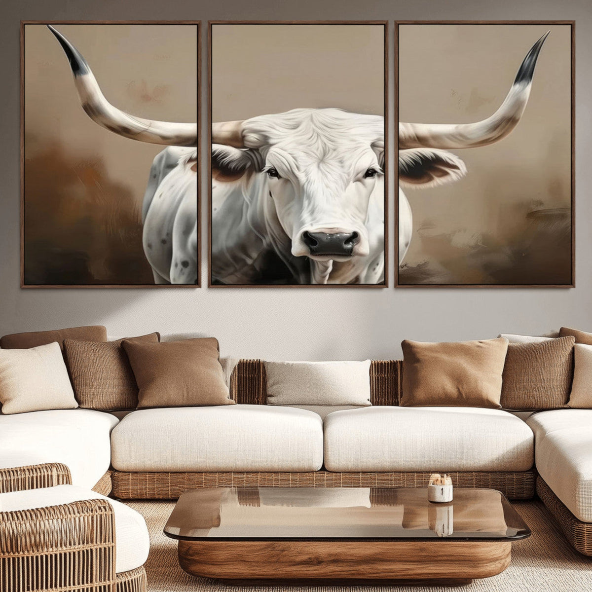White Longhorn Bull Wall Art Canvas Print – Framed and Ready