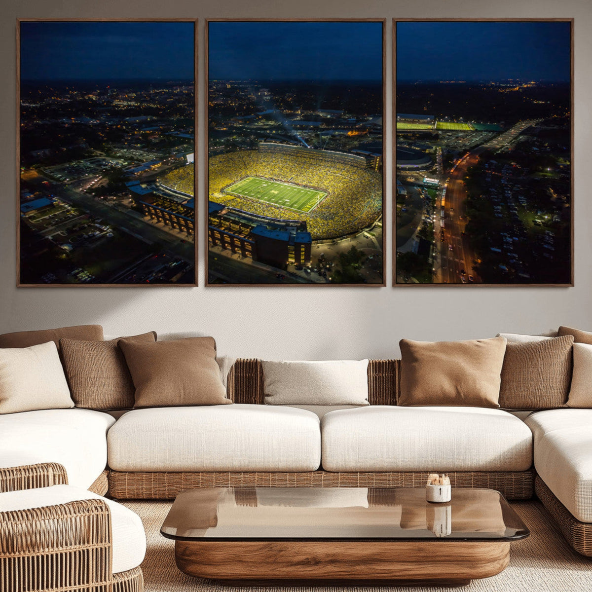 Michigan Stadium Night Game Wall Art – Sports Arena Aerial