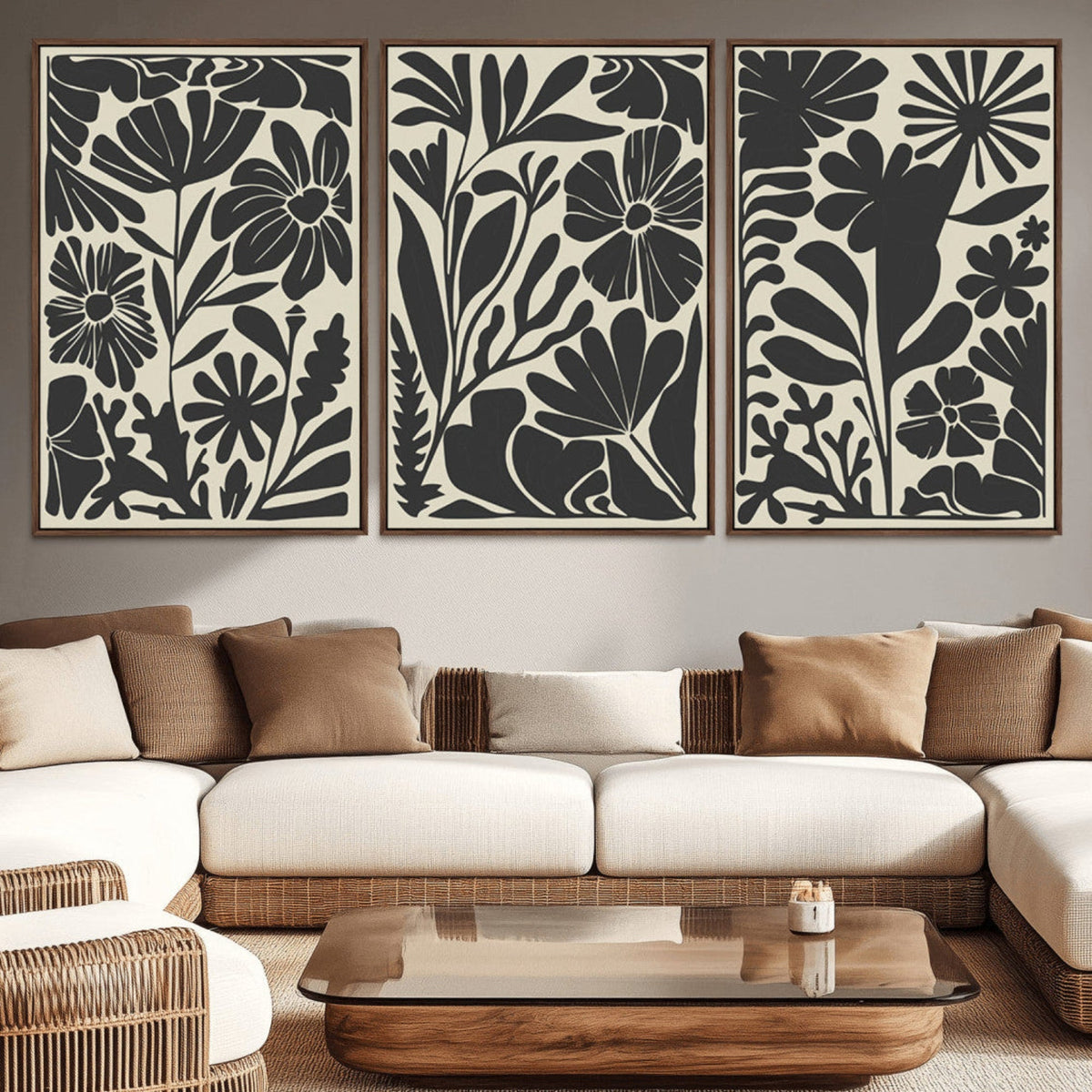 Modern Botanical Wall Art - Floral Black and White Canvas