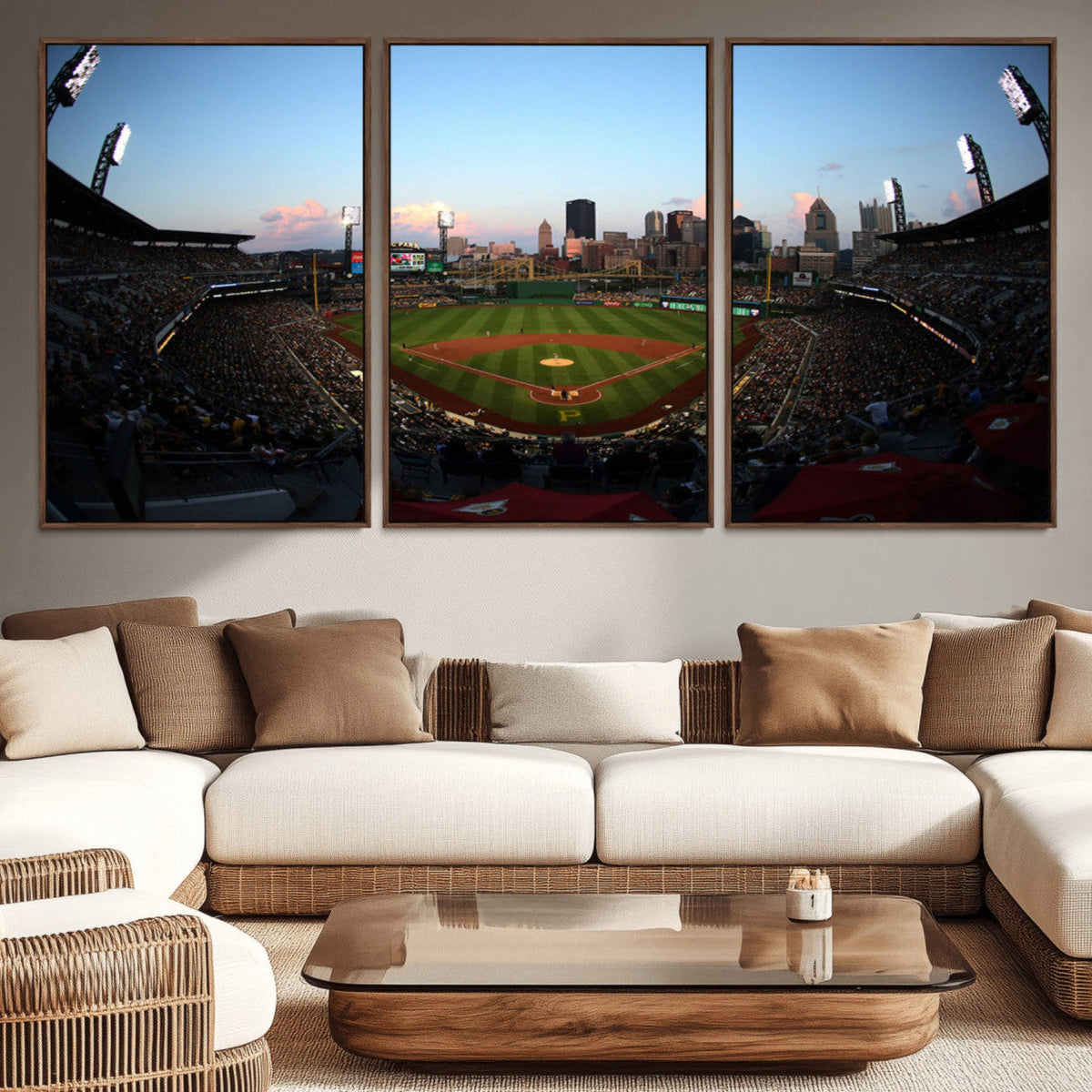 PNC Park Evening Game Triple Canvas Wall Art - Pittsburgh