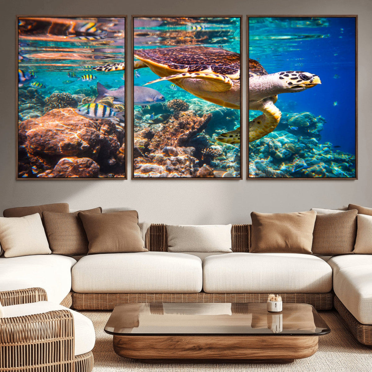 Sea Turtle Wall Art Canvas Print – Vibrant Ocean Coral Reef