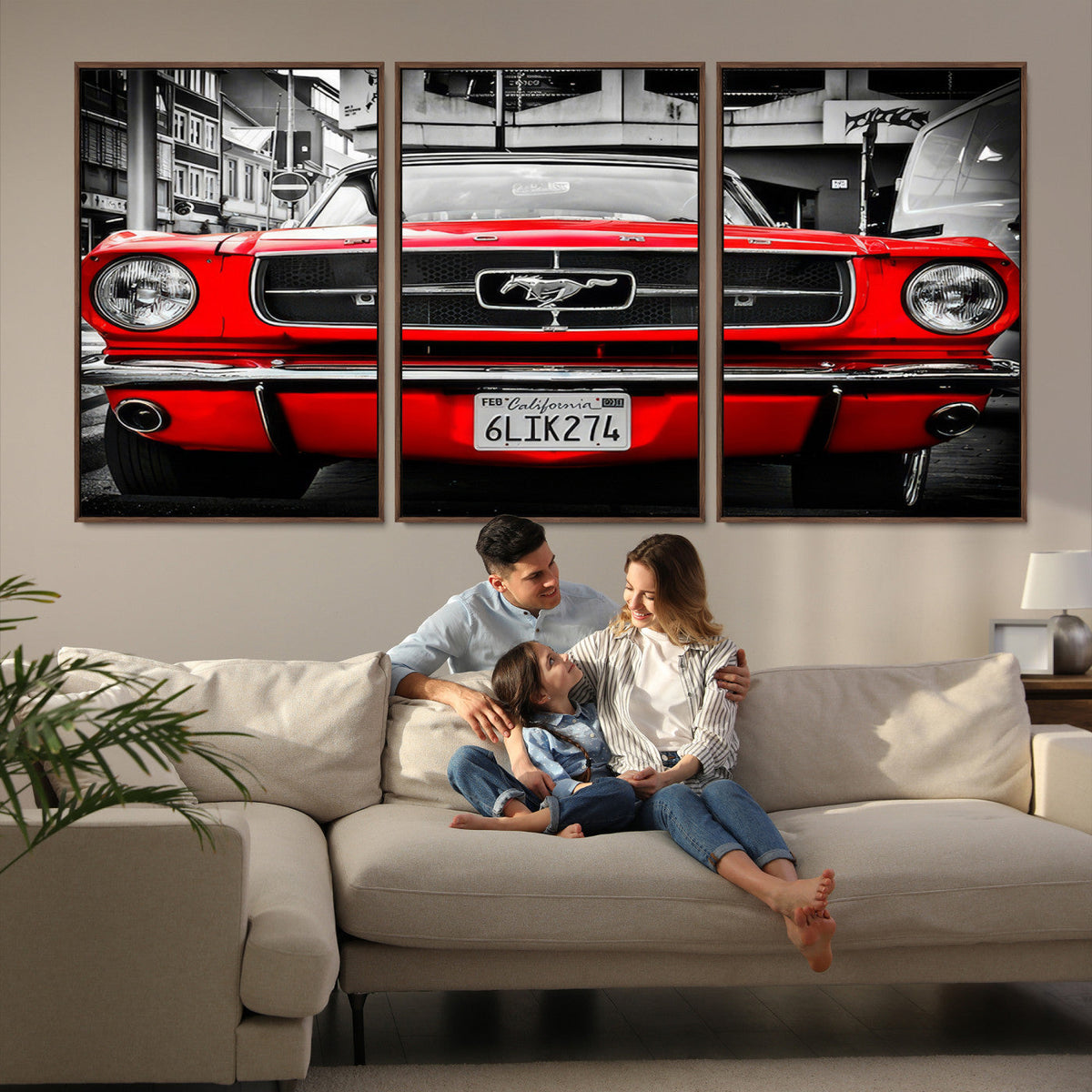 Red Mustang Car Wall Art – Framed Classic Vehicle Canvas