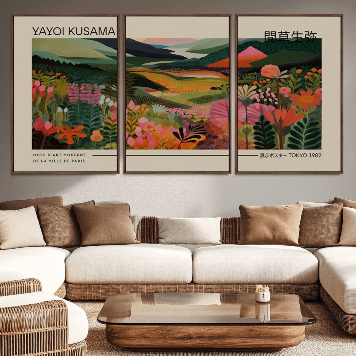 Yayoi Kusama Landscape Canvas Print, Vibrant Floral Mountain