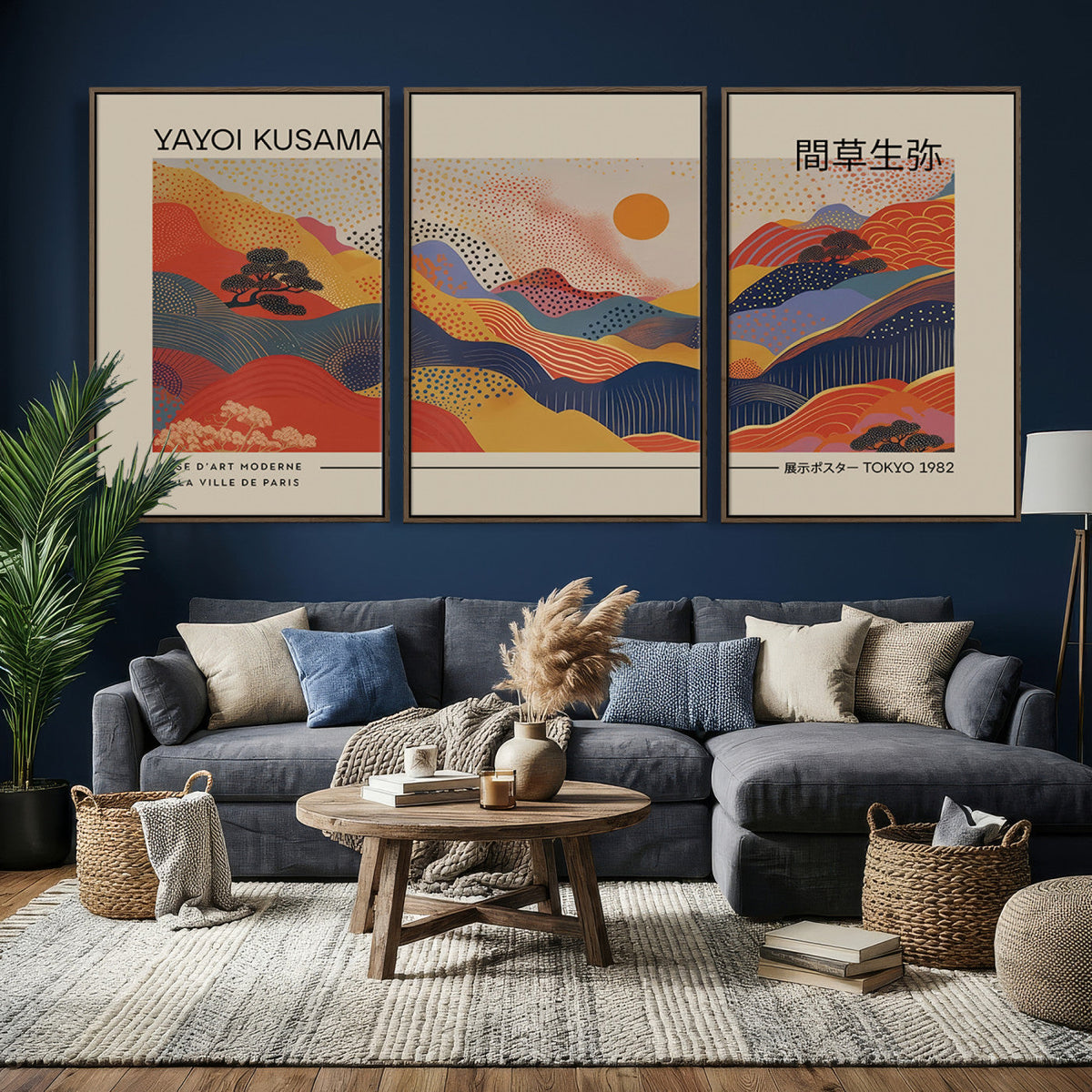 Yayoi Kusama Landscape Canvas Print, Vibrant Floral Mountain