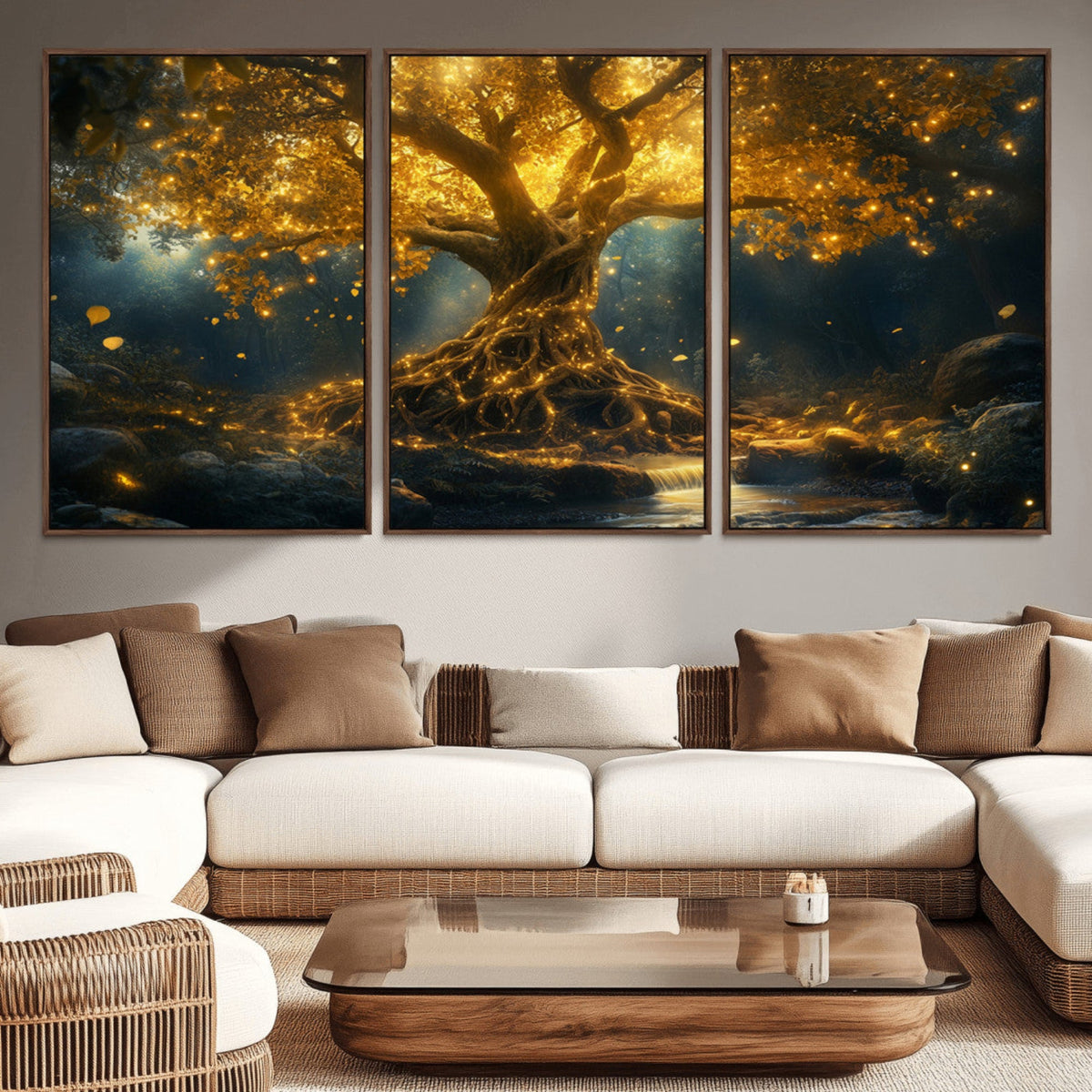 Golden Tree of Life Canvas Wall Art Print - Majestic Glowing