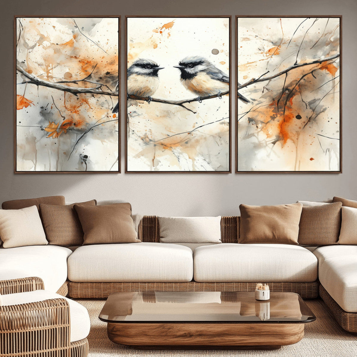 Abstract Watercolor Chickadee Bird Canvas Wall Art Print -