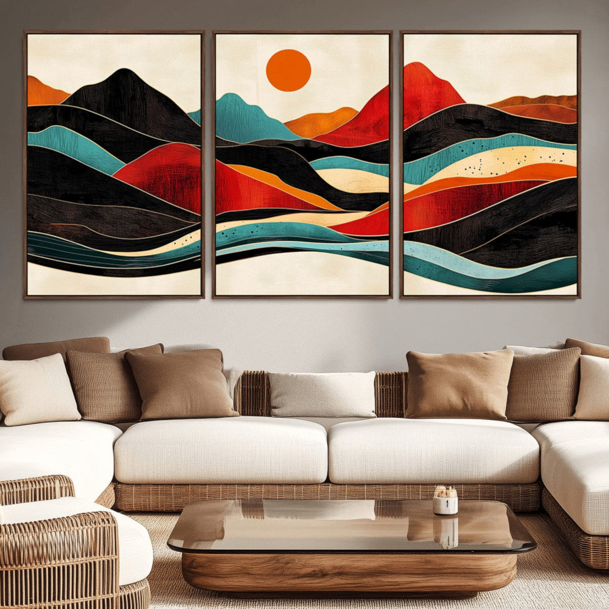 Western Wall Decor - Large Triptych Mountain Canvas - Boho
