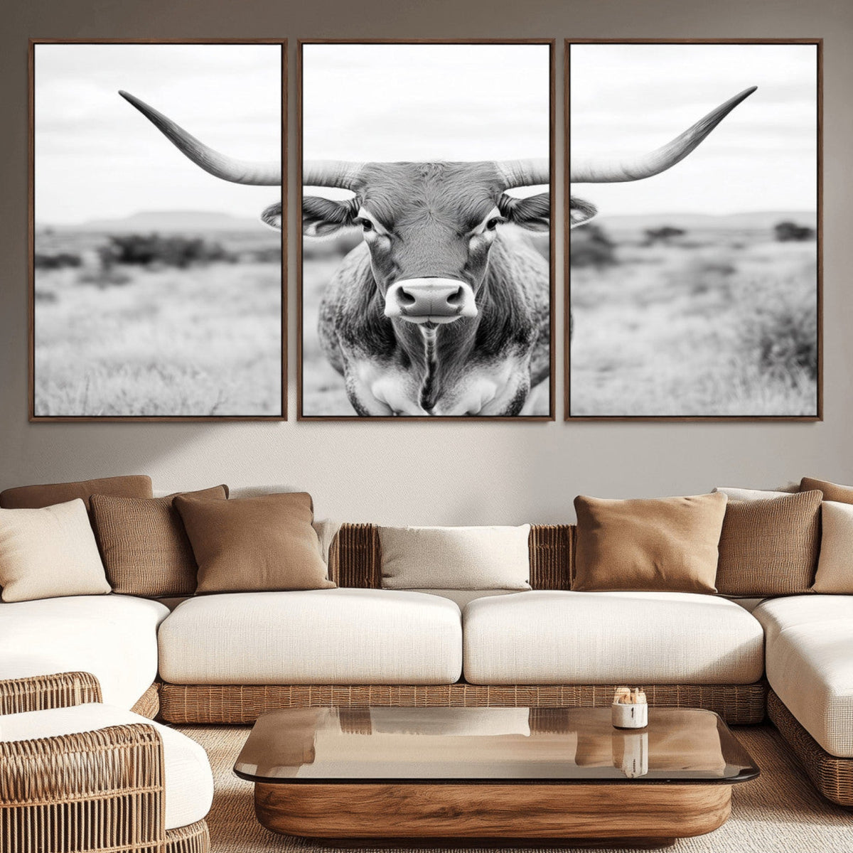 Highland Cow Wall Art Canvas Print – Black and White Western