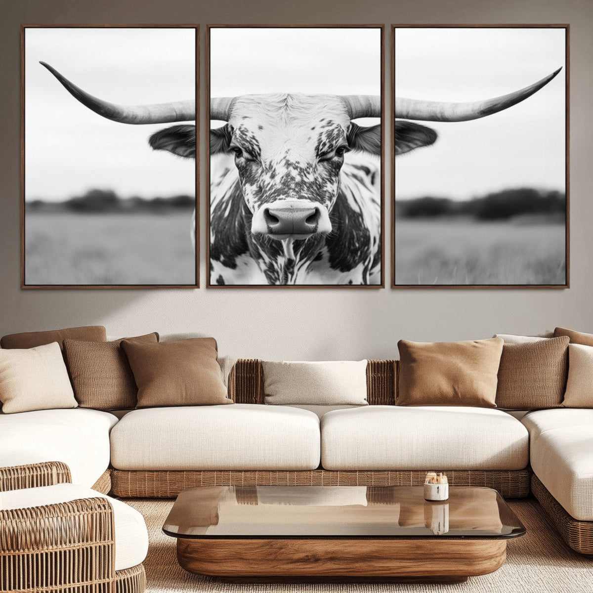 Highland Cow Wall Art Canvas Print – Black and White Western