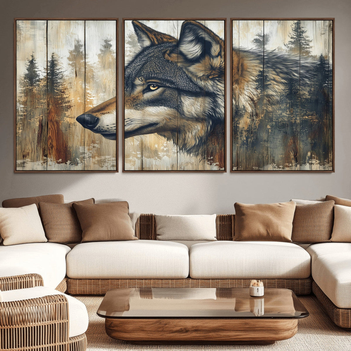 Rustic Wolf Wall Art Canvas Print – Vintage Woodland