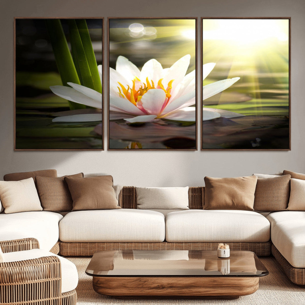 Lotus Flower Wall Art Canvas Print, Water Lily Large Wall