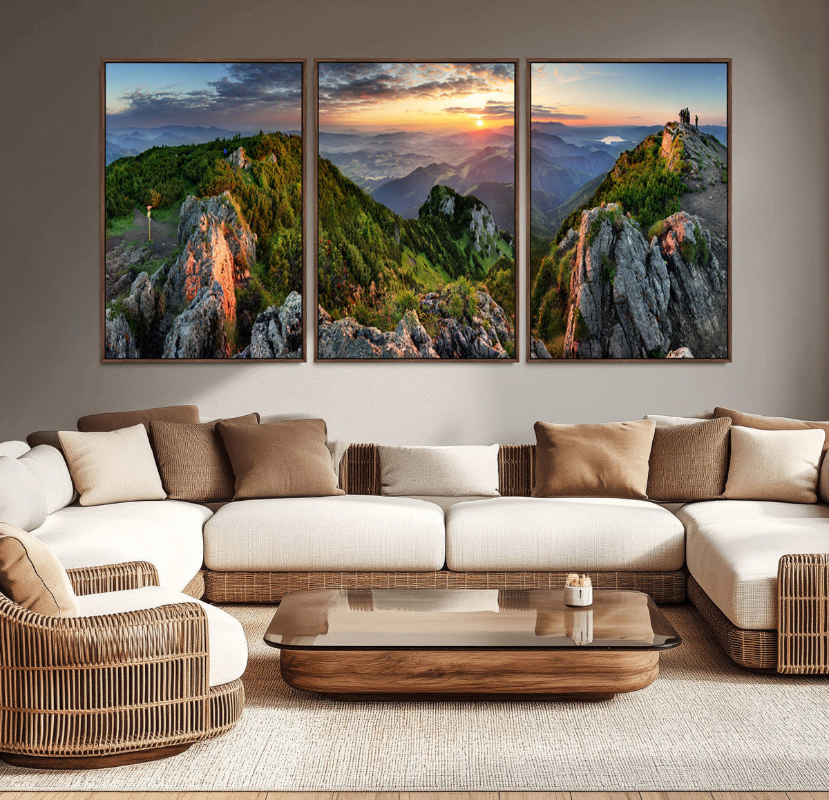 Mountain Sunset Panoramic Wall Art Canvas Print – Framed