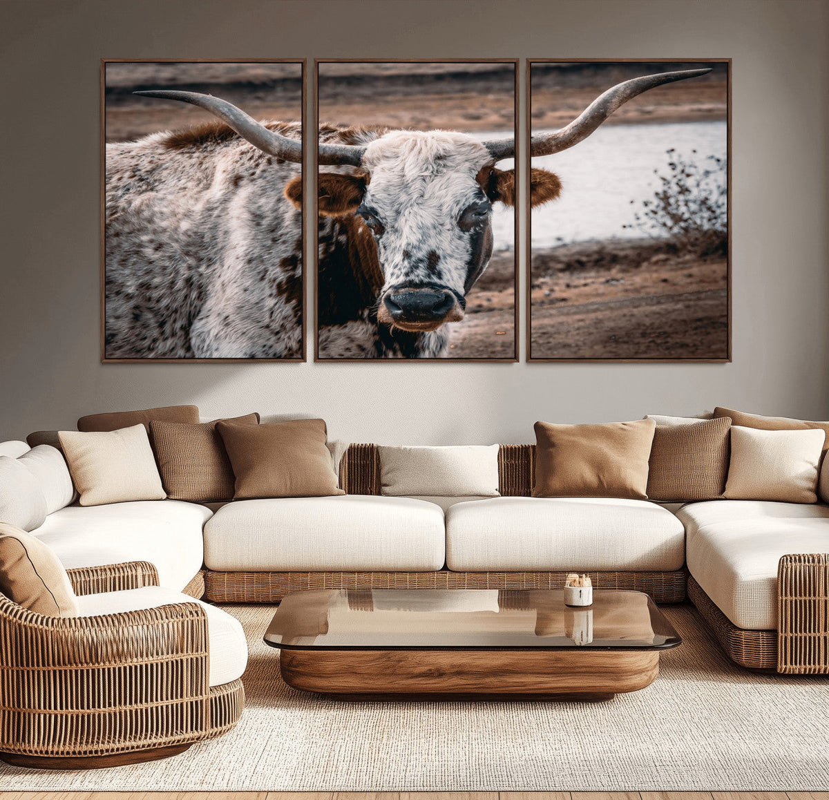 Texas Longhorn Wall Art Canvas Print – Framed Spotted Bull