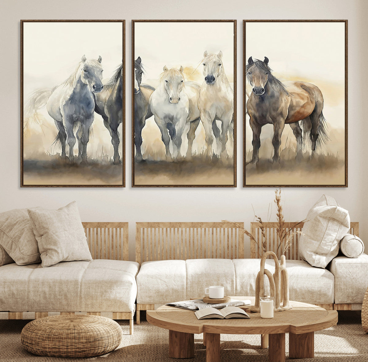 Wild Horses Wall Art Canvas Print, Framed Running Horses Art