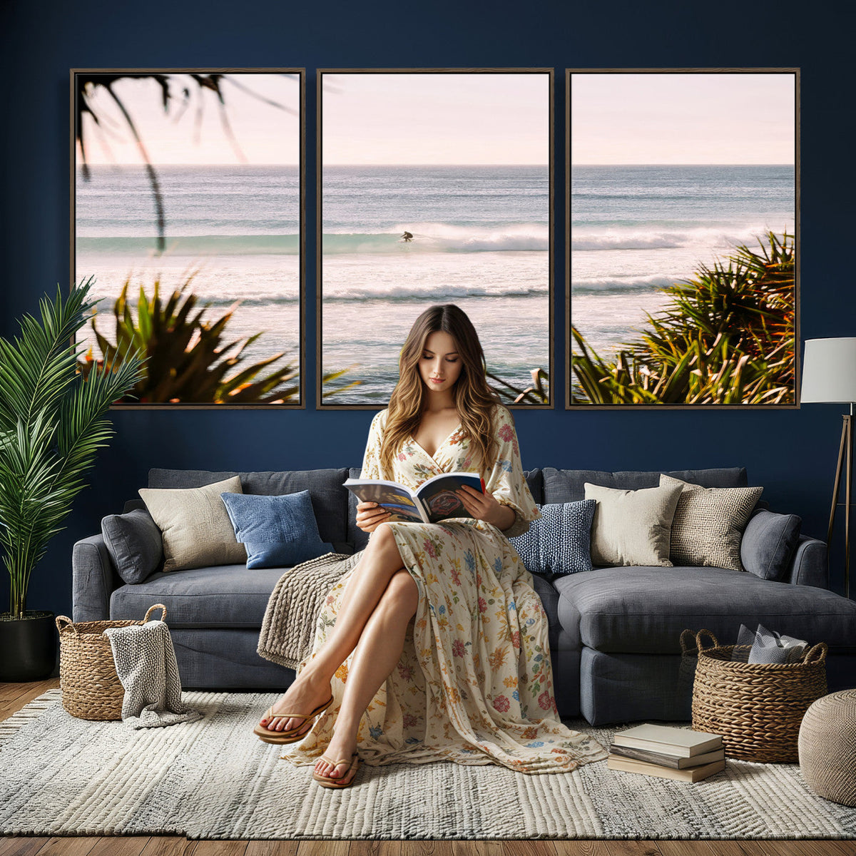 Ocean Surfer Wall Art Canvas Print – Framed Coastal Surf Art