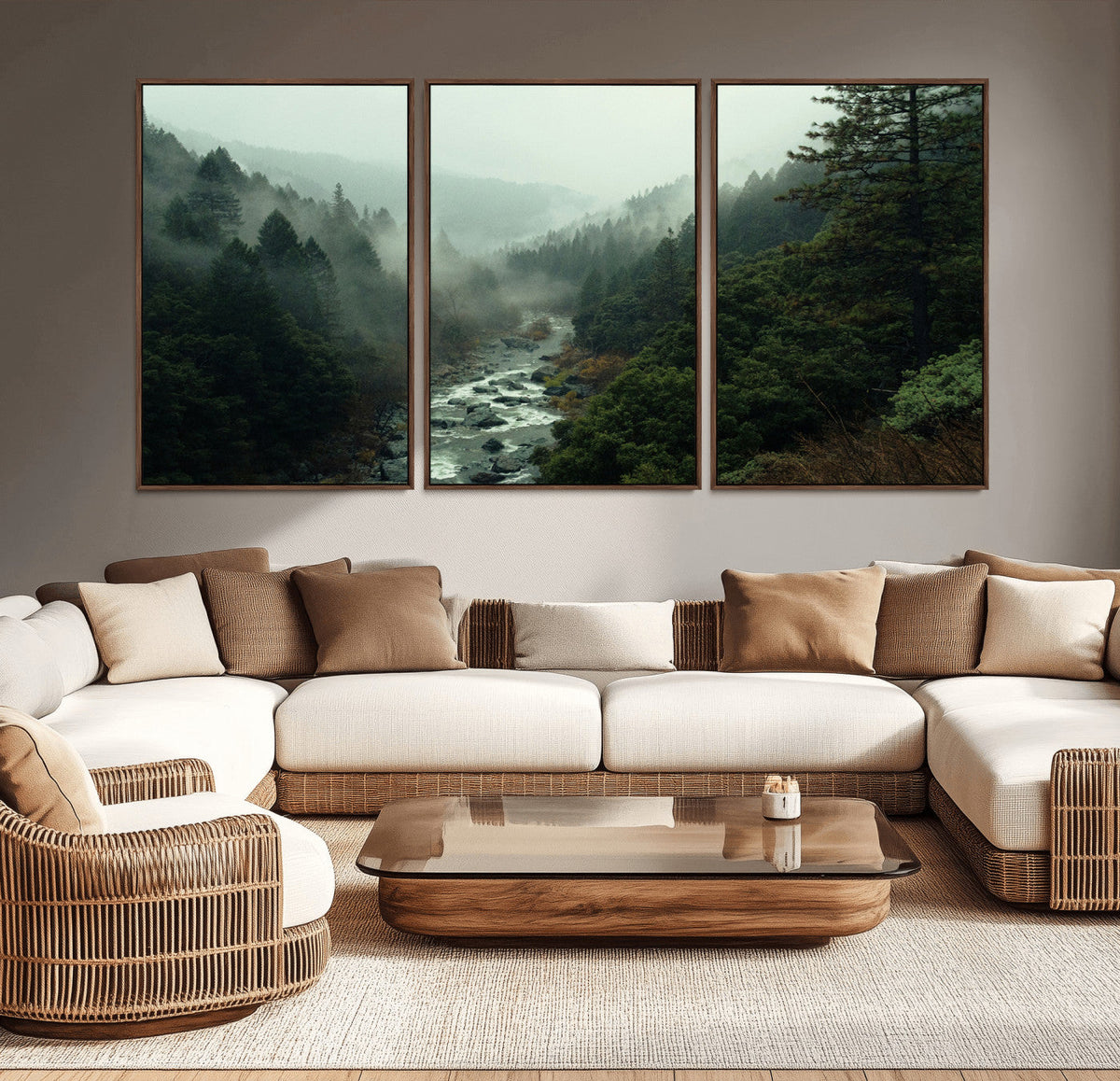 Misty Forest Wall Art Canvas Print – Framed Foggy River