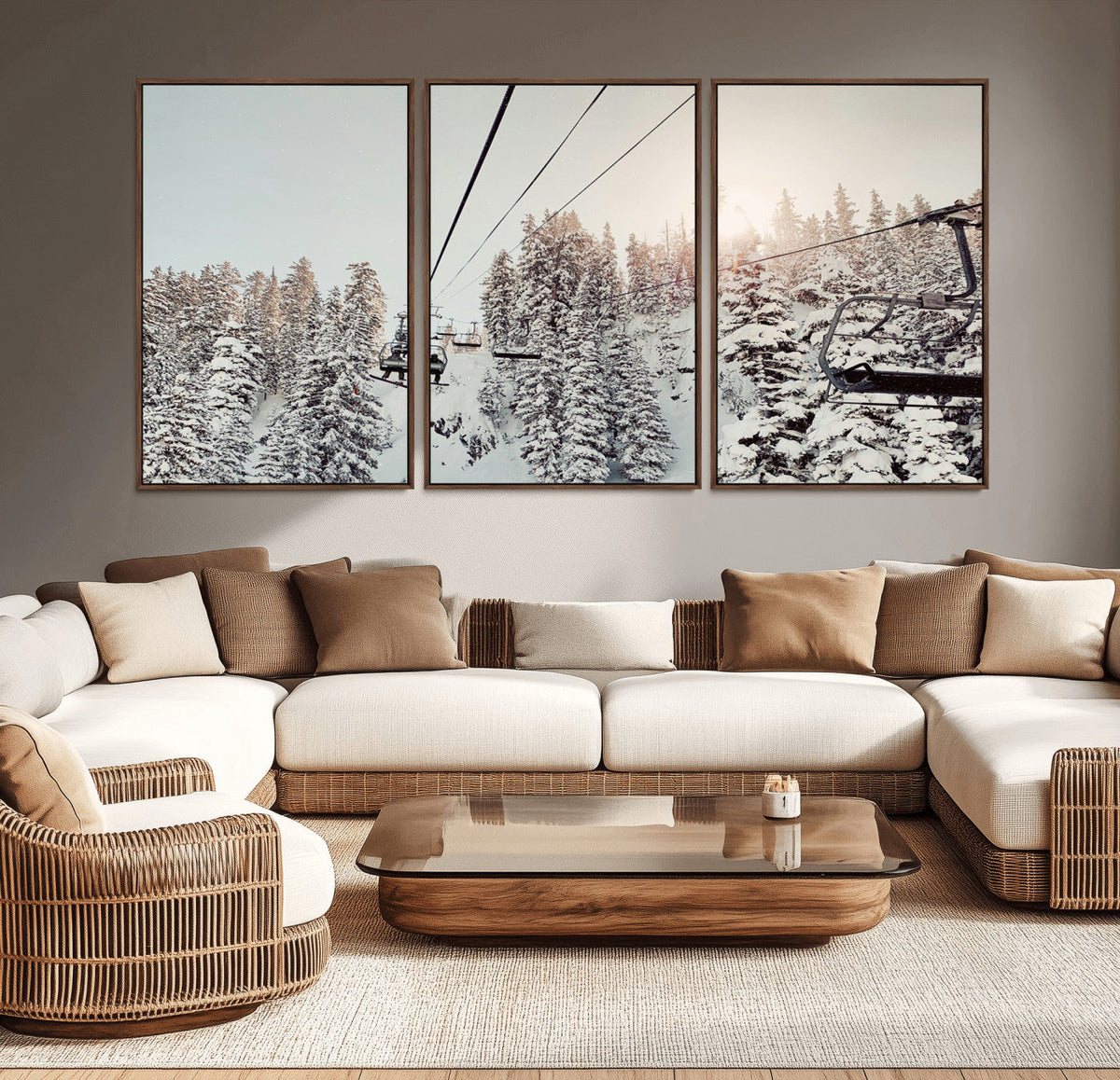 Frosty Pines Wall Art Canvas Print – Framed Cozy Cabin Ski