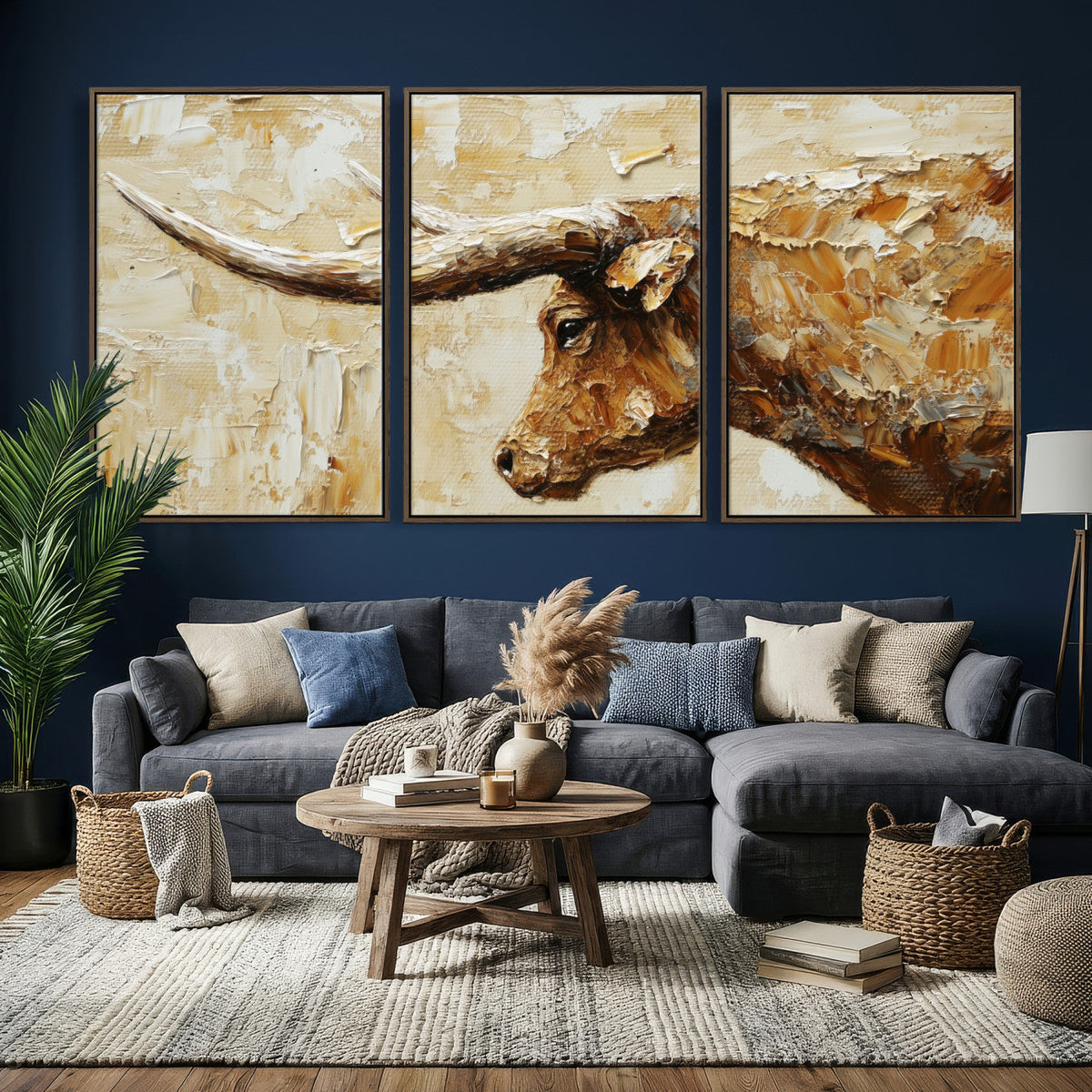 Rustic Longhorn Bull Wall Art Canvas Print – Vintage Western