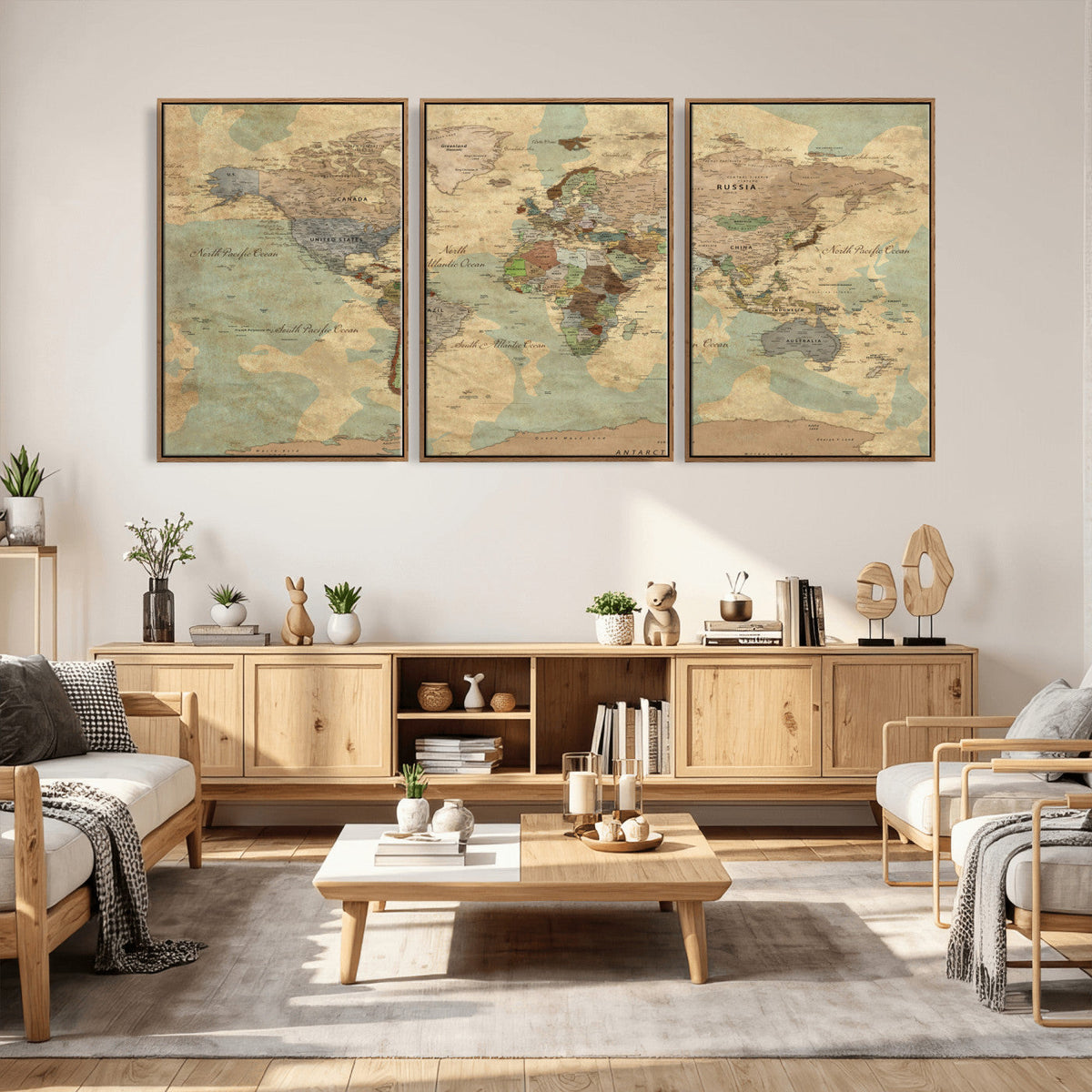 Vintage World Map Wall Art | Ready to Hang and Framed