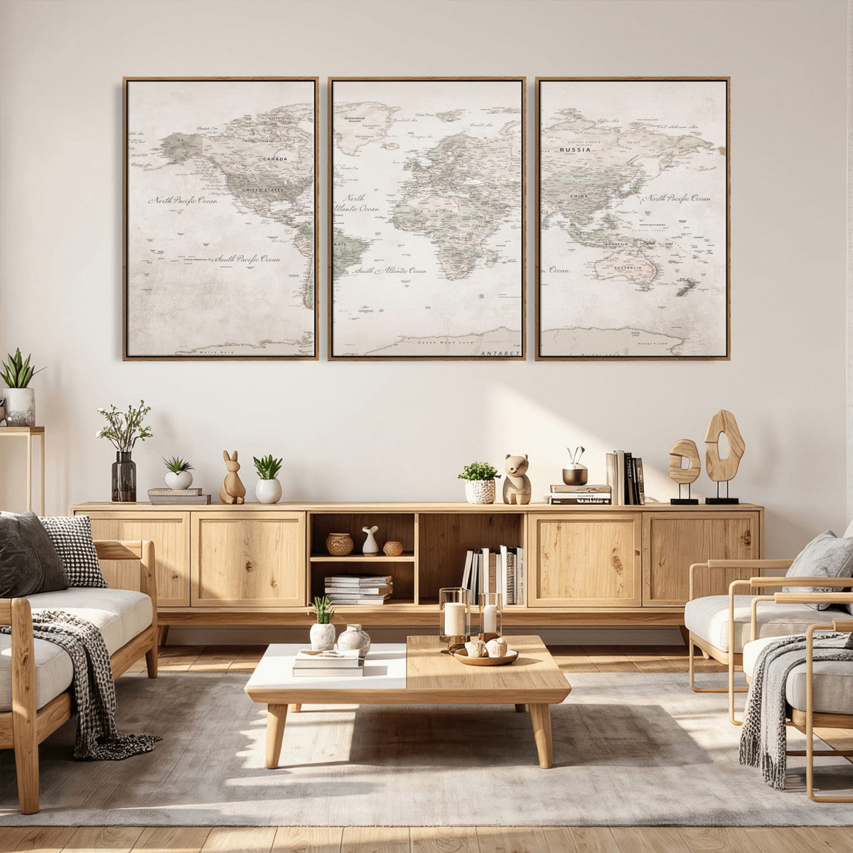 Antique Style World Map Canvas Print - Vintage Detailed