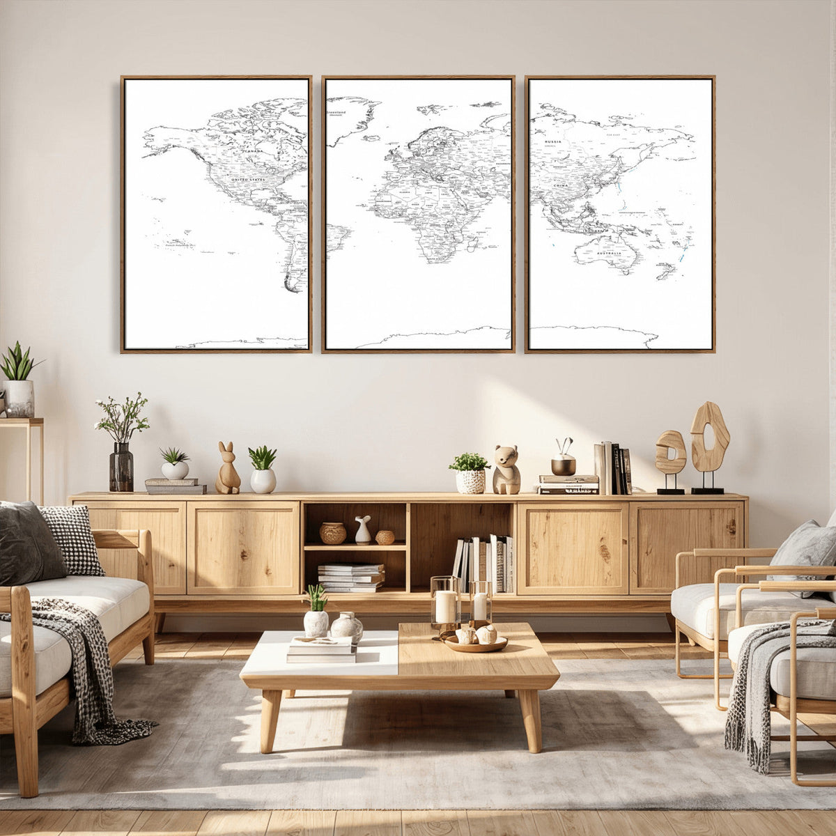 World Map Canvas Print – Framed Modern Detailed Map of the