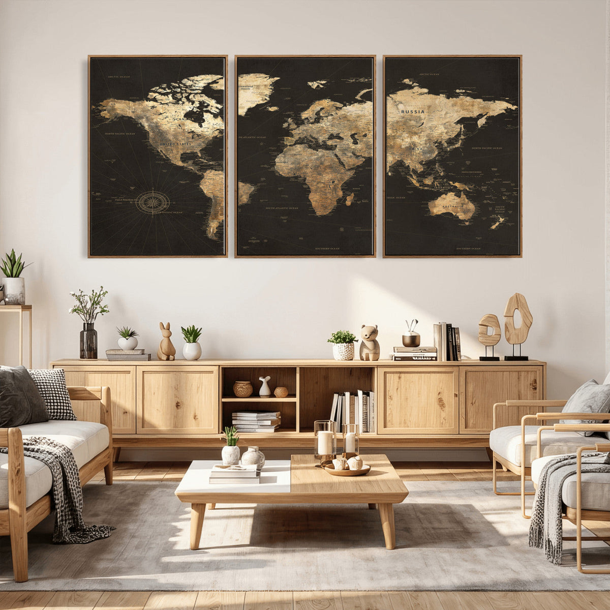 Framed World Map with Pin Canvas Print – Detailed World Map