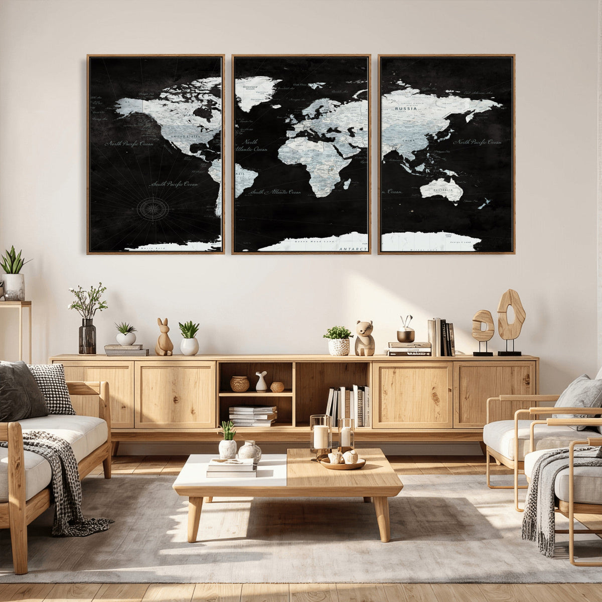 World Map Canvas Print – Framed Push Pin Wall Art, Color