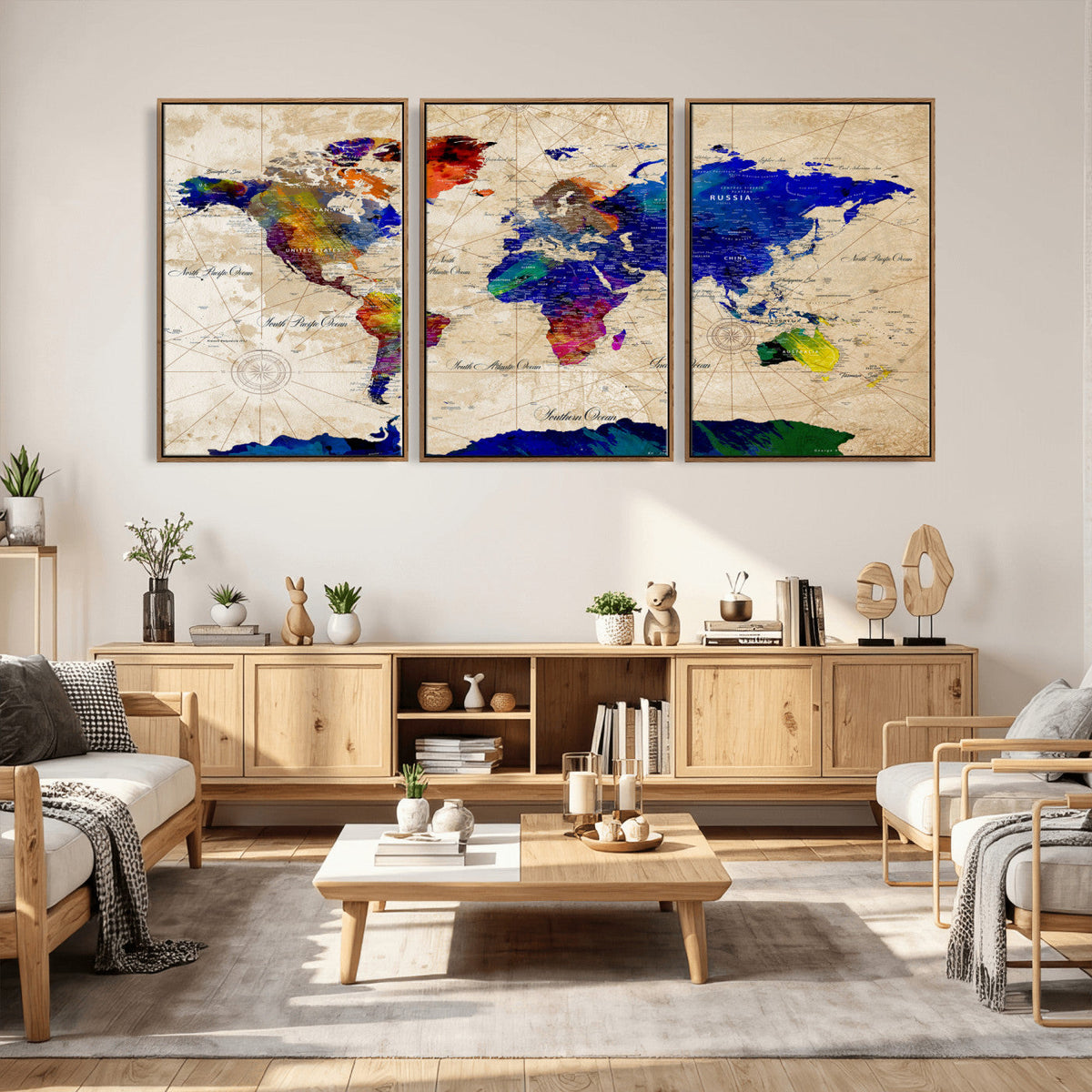 Watercolor World Map Canvas Print – Framed Wall Art for