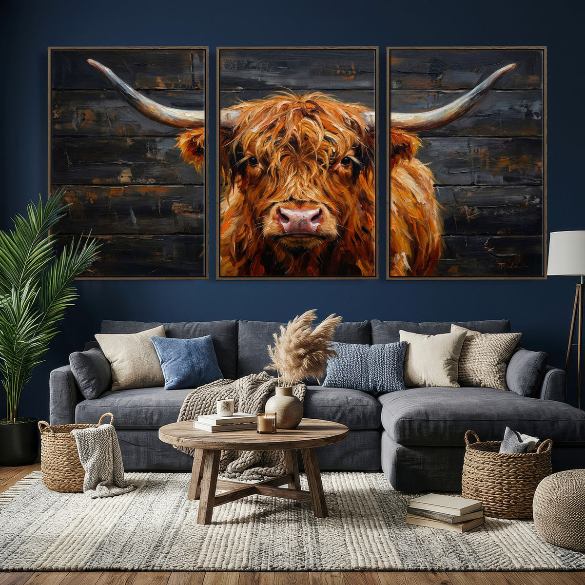 Highland Cow Wall Art Canvas Print, Rustic Farm Animal