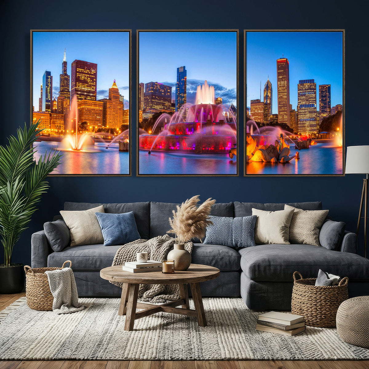 Chicago Wall Art Canvas Print, Chicago City Downtown Night