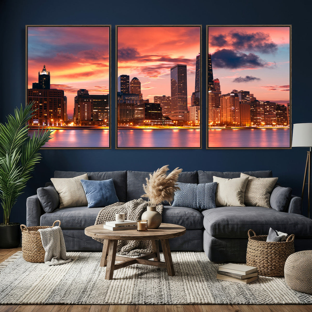 Chicago Wall Art Canvas Print - Chicago City Downtown Night