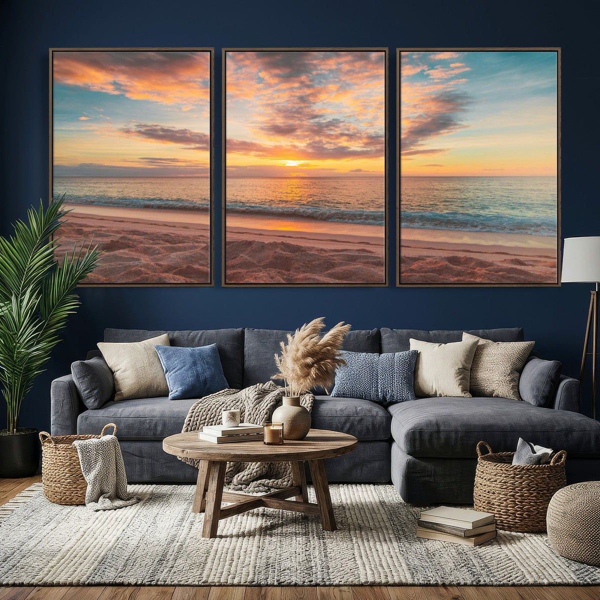 Sunset Beach Wall Art Canvas Print – Soft Coastal