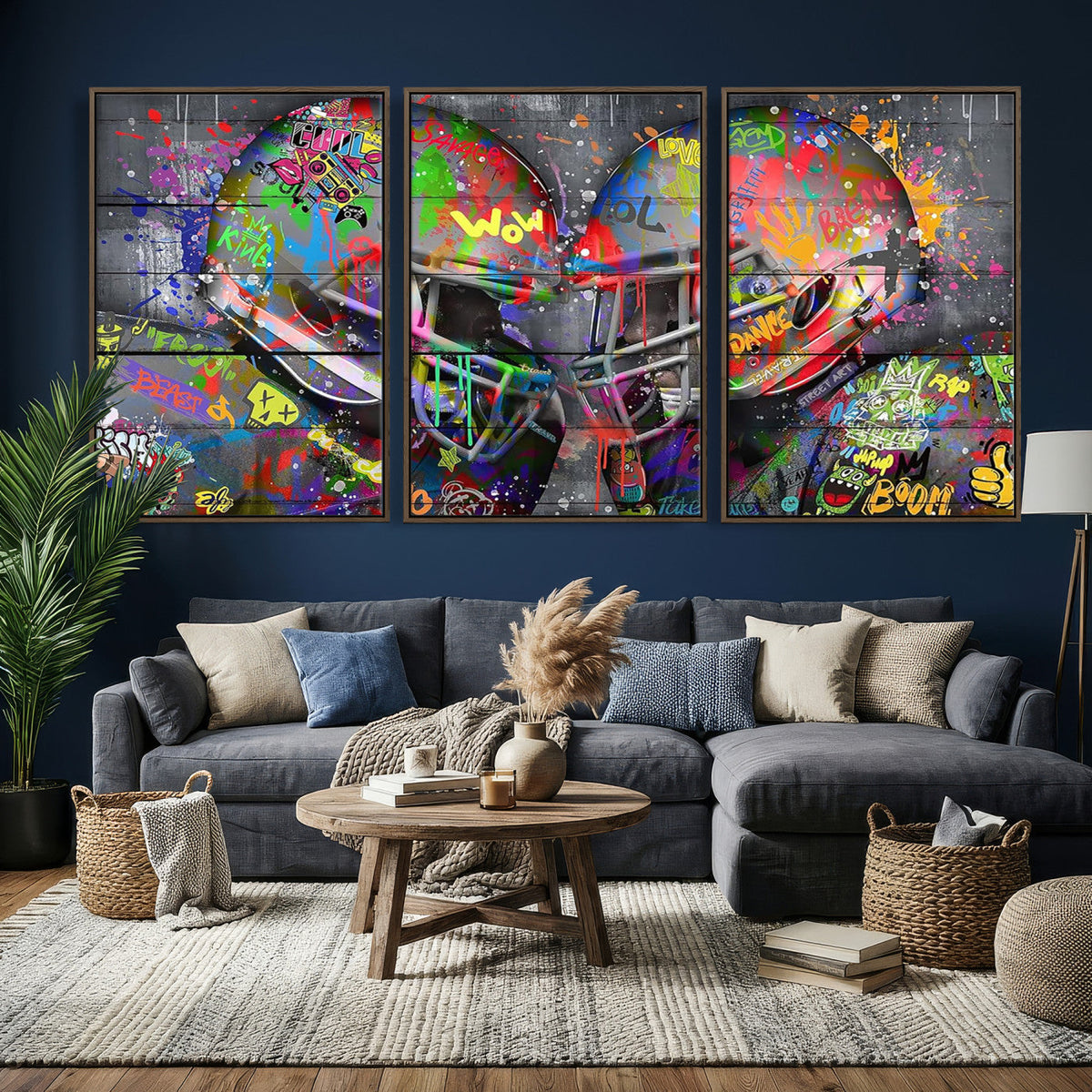 Graffiti Football Helmets Wall Art Canvas Print, Urban