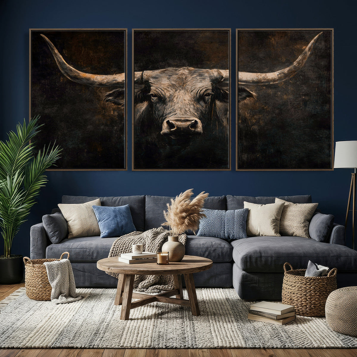 Vintage Longhorn Bull Wall Art Canvas Print – Rustic Western