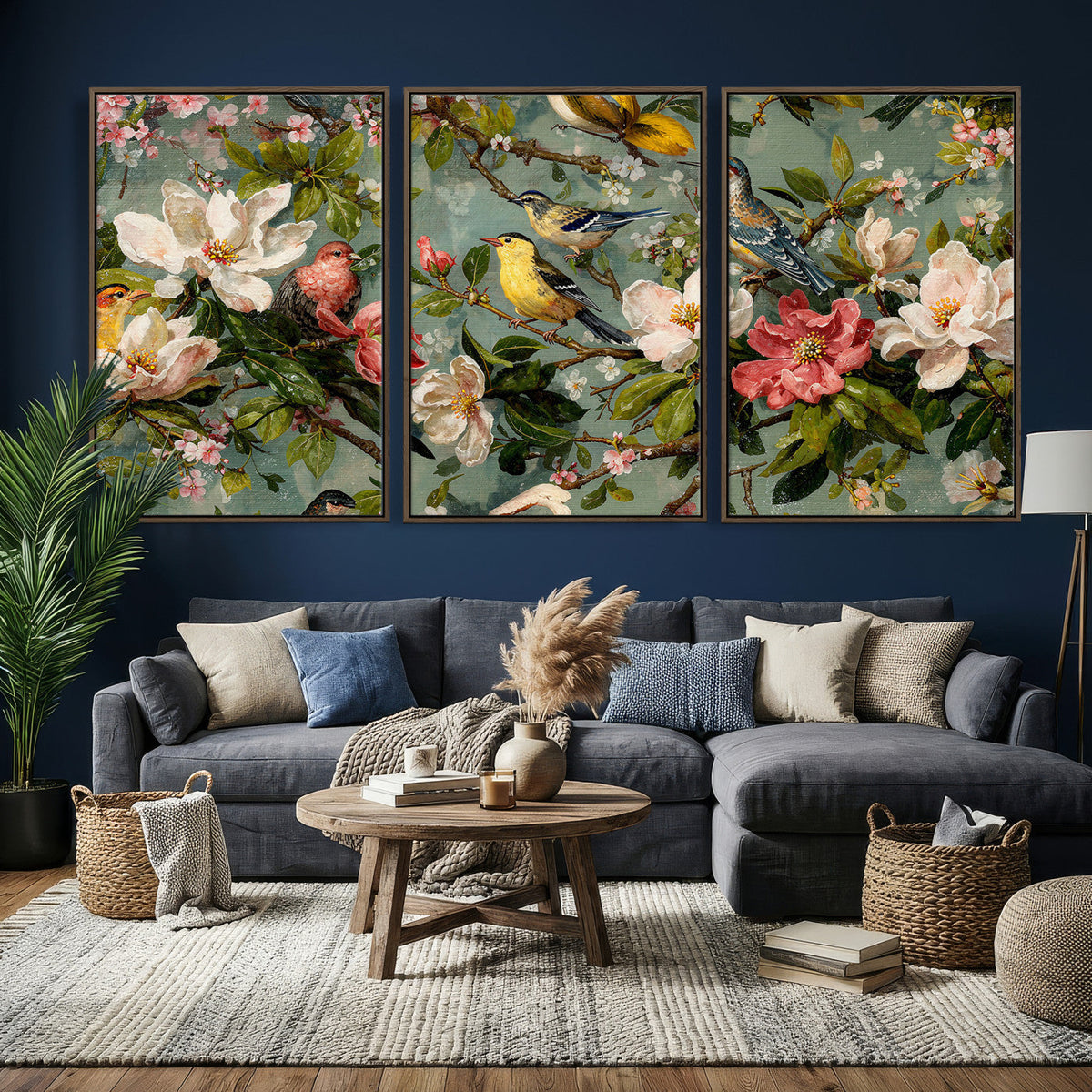 Vintage Birds and Flowers Wide Wall Art: Extra Large