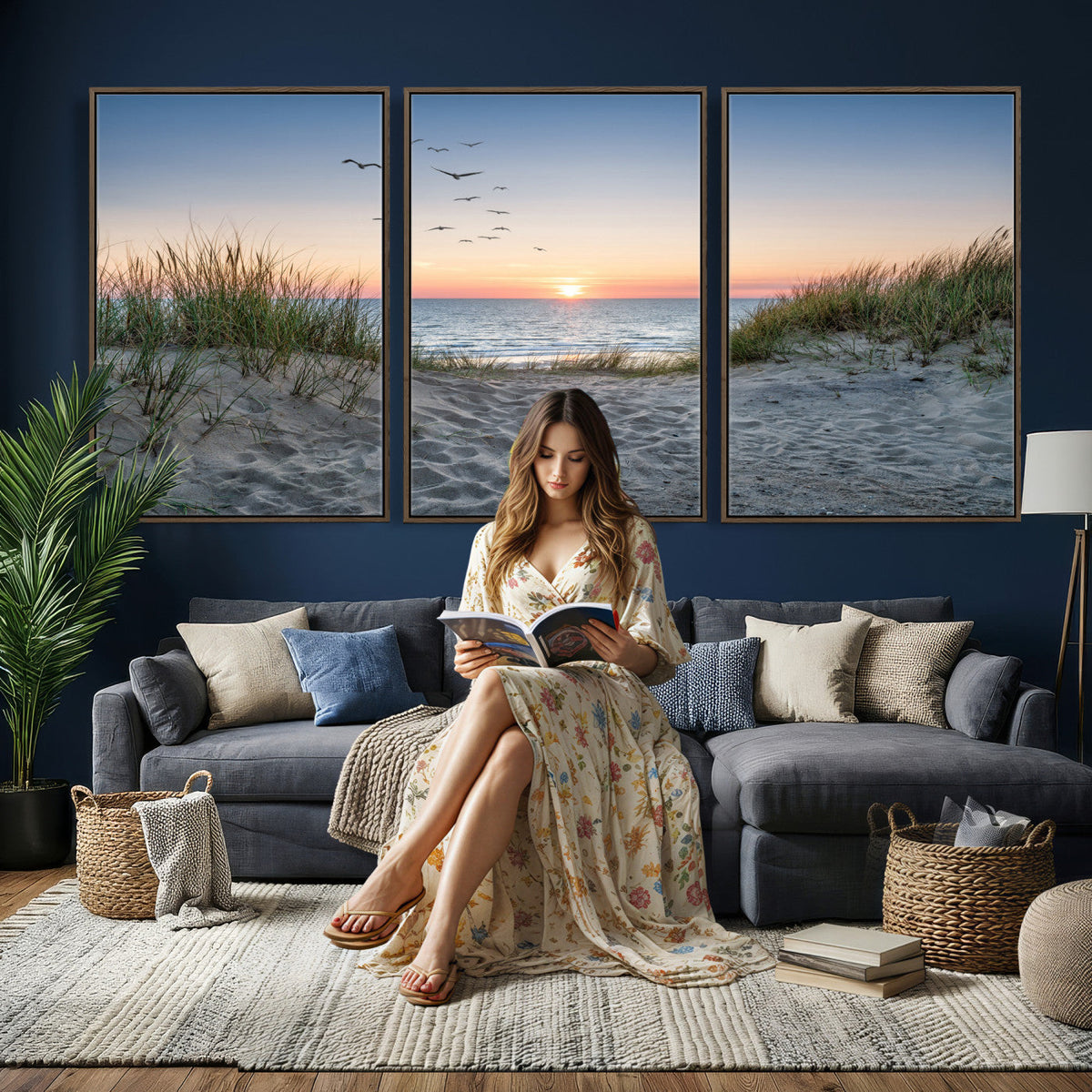 Sandy Dune Path Sunset Canvas Wall Art — Seagulls Beach