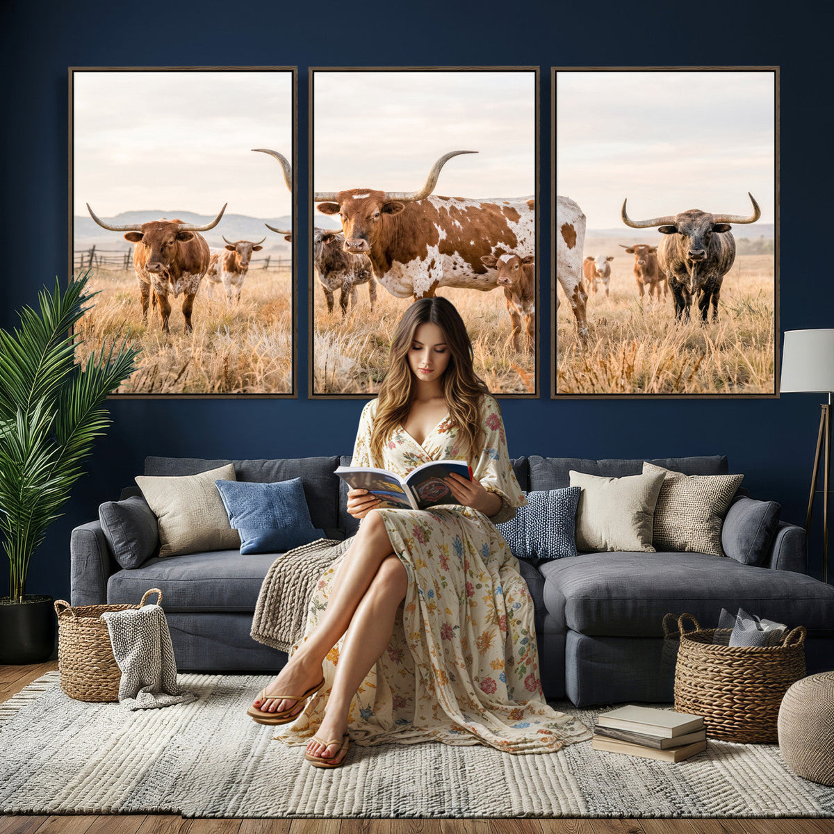 Texas Longhorn Canvas Wall Art, Rustic Farm Animal Photography Print, Farmhouse Country Decor, Western Ranch Art
