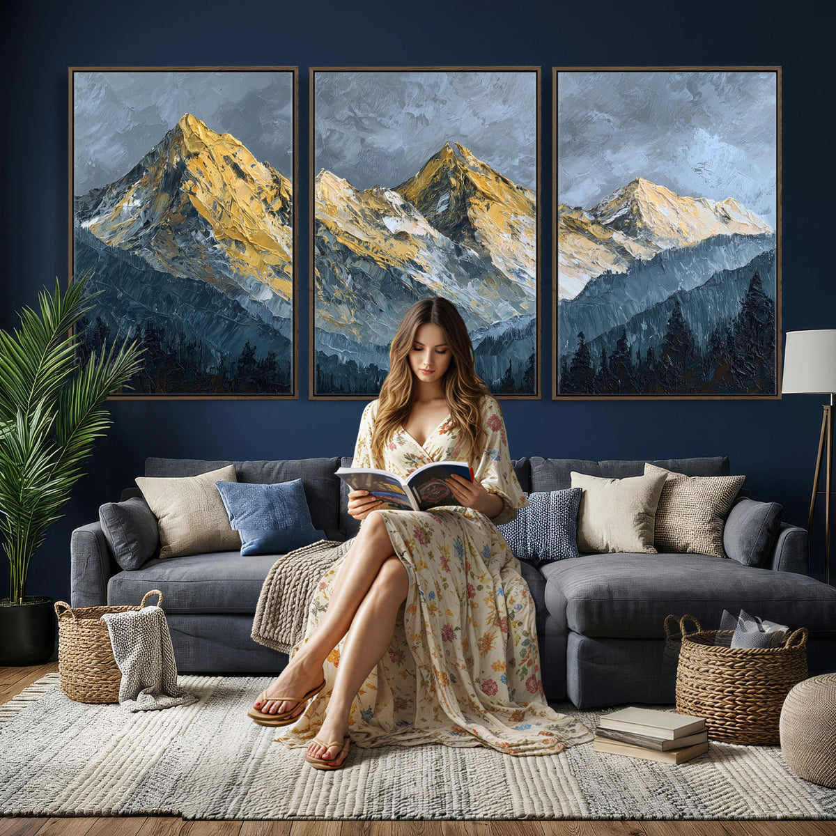 Abstract Mountain Wall Art Canvas Print Modern Landscape Painting Print