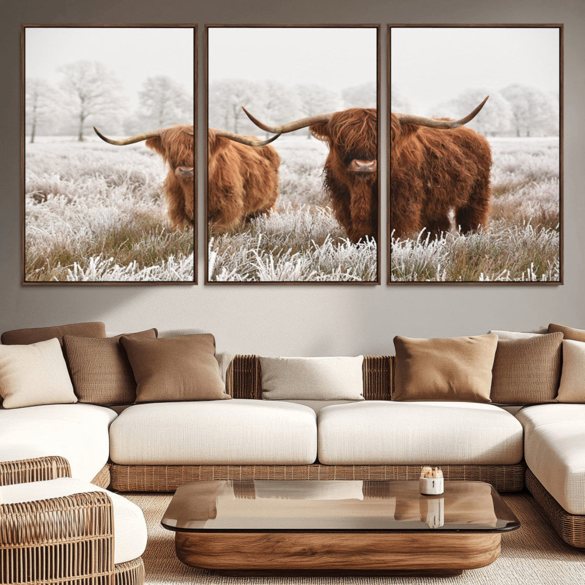Longhorn Cattle Wall Art Canvas Print, Framed Farmhouse
