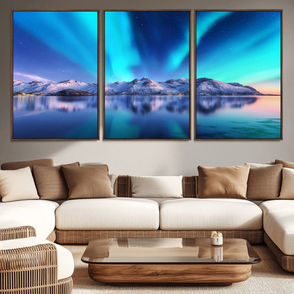 Northern Lights above Mountain Wall Art, Northern Lights