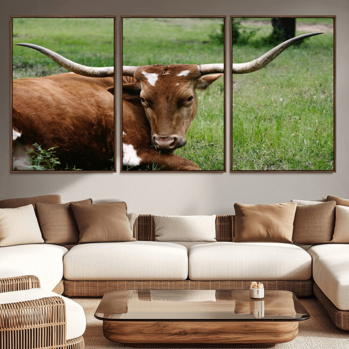Longhorn Cow Animal Wall Art Canvas Print