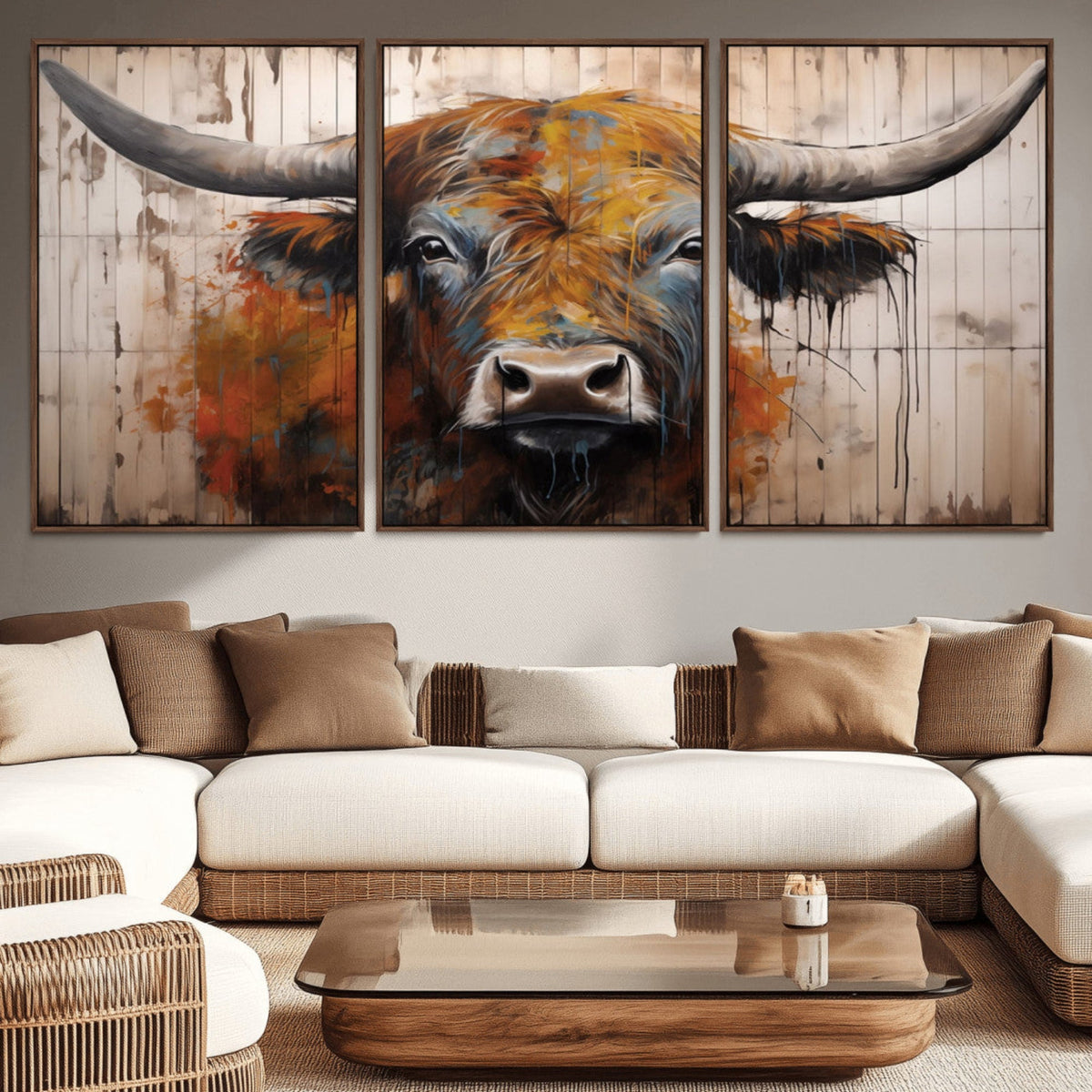 Abstract Bull Highland Cow Canvas Wall Art Print – Vibrant