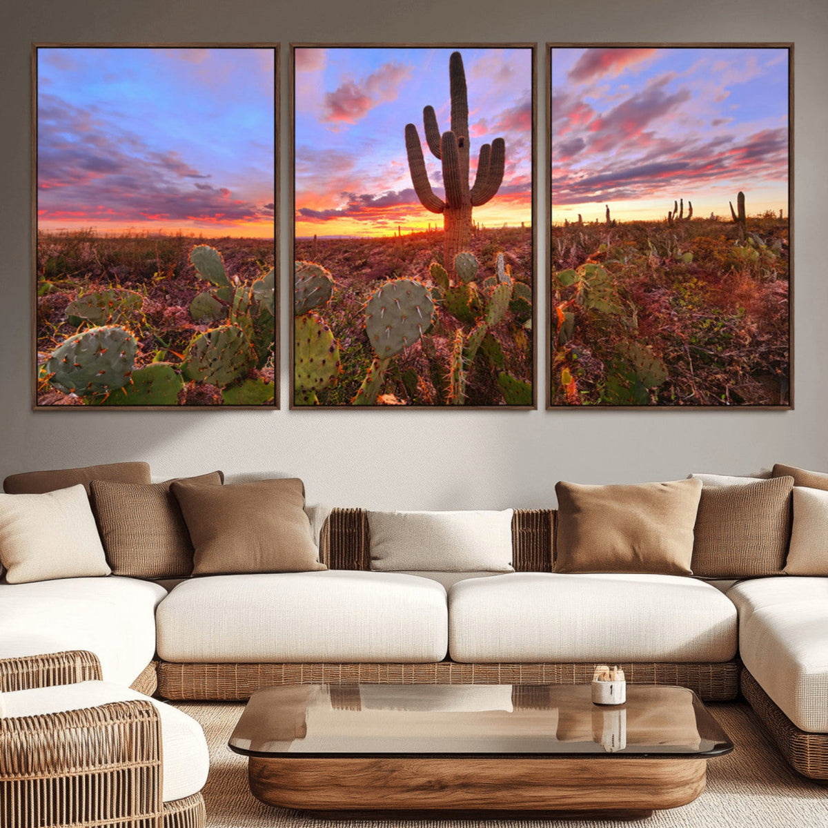 Arizona Desert Wall Art Canvas Print - Framed Deser Sunset