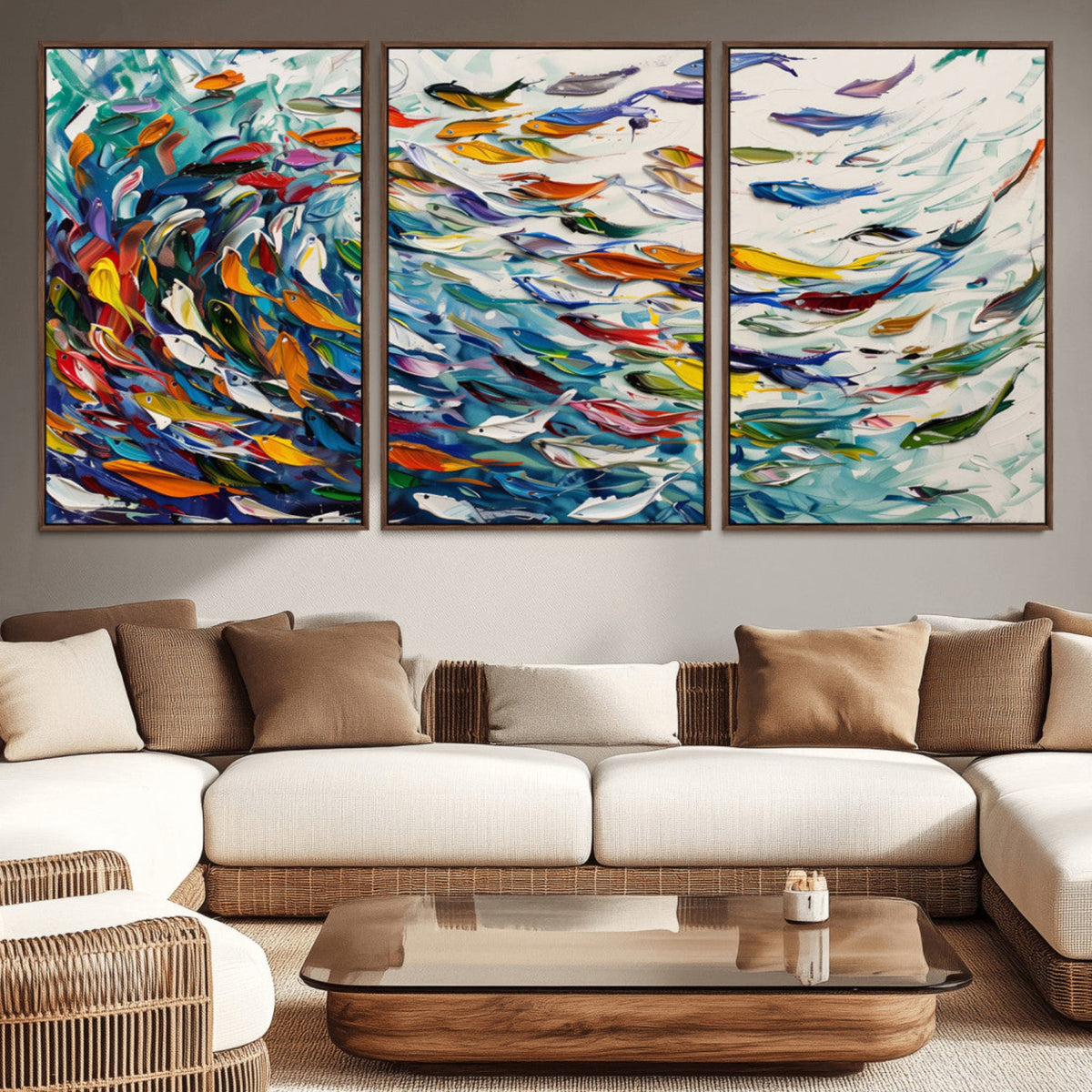 Modern Abstract Fish Shoal Wall Art Canvas Print, Colorful
