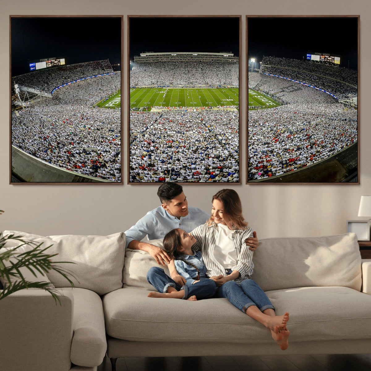 Beaver Stadium Night Game Triple Canvas Wall Art - Penn
