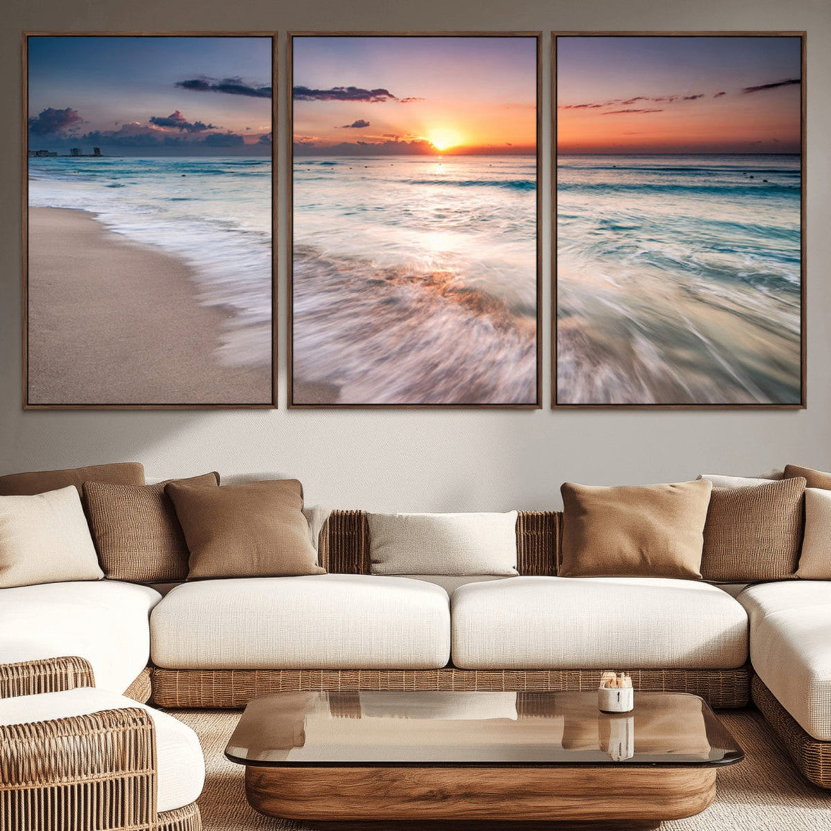 Sunset Beach Wall Art – Soothing Coastal Landscape, Ready to