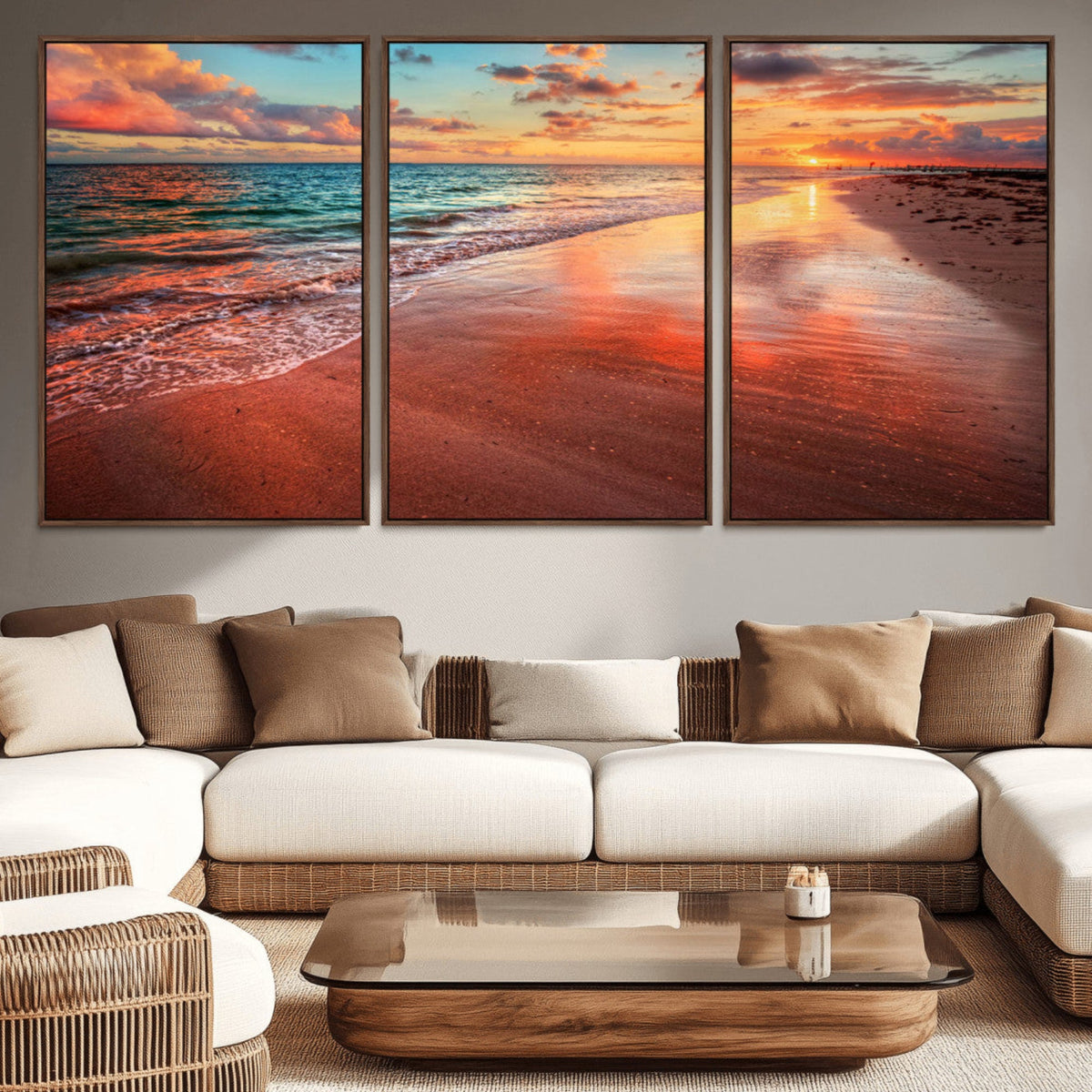 Sunset Beach Wall Art | Ocean Canvas Print | Coastal Wall