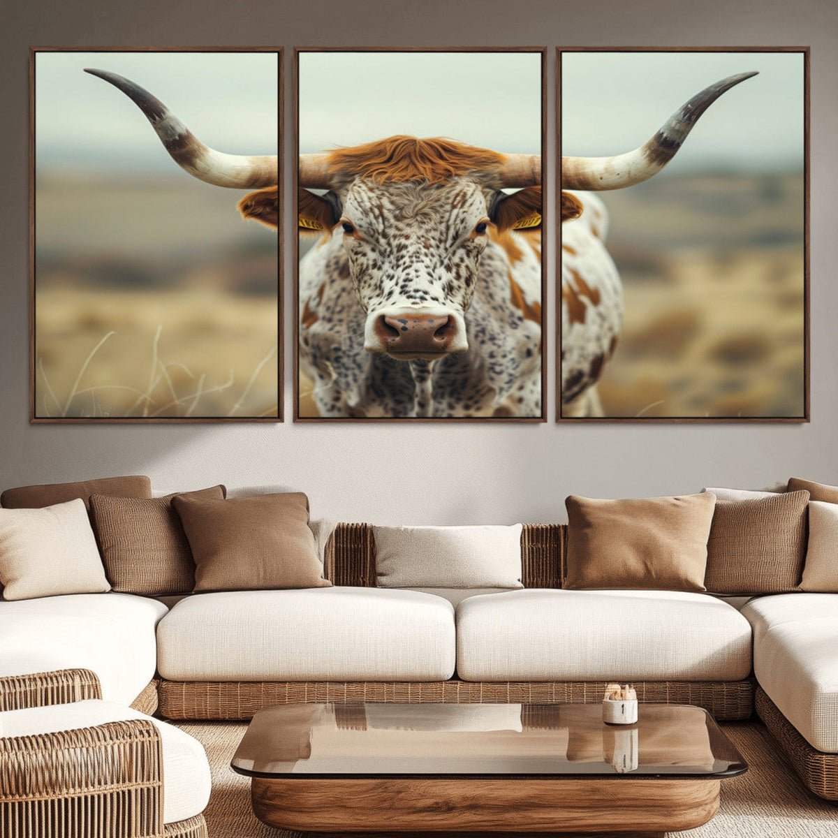 Texas Cow Longhorn Wall Art Canvas Print for Farm House Wall