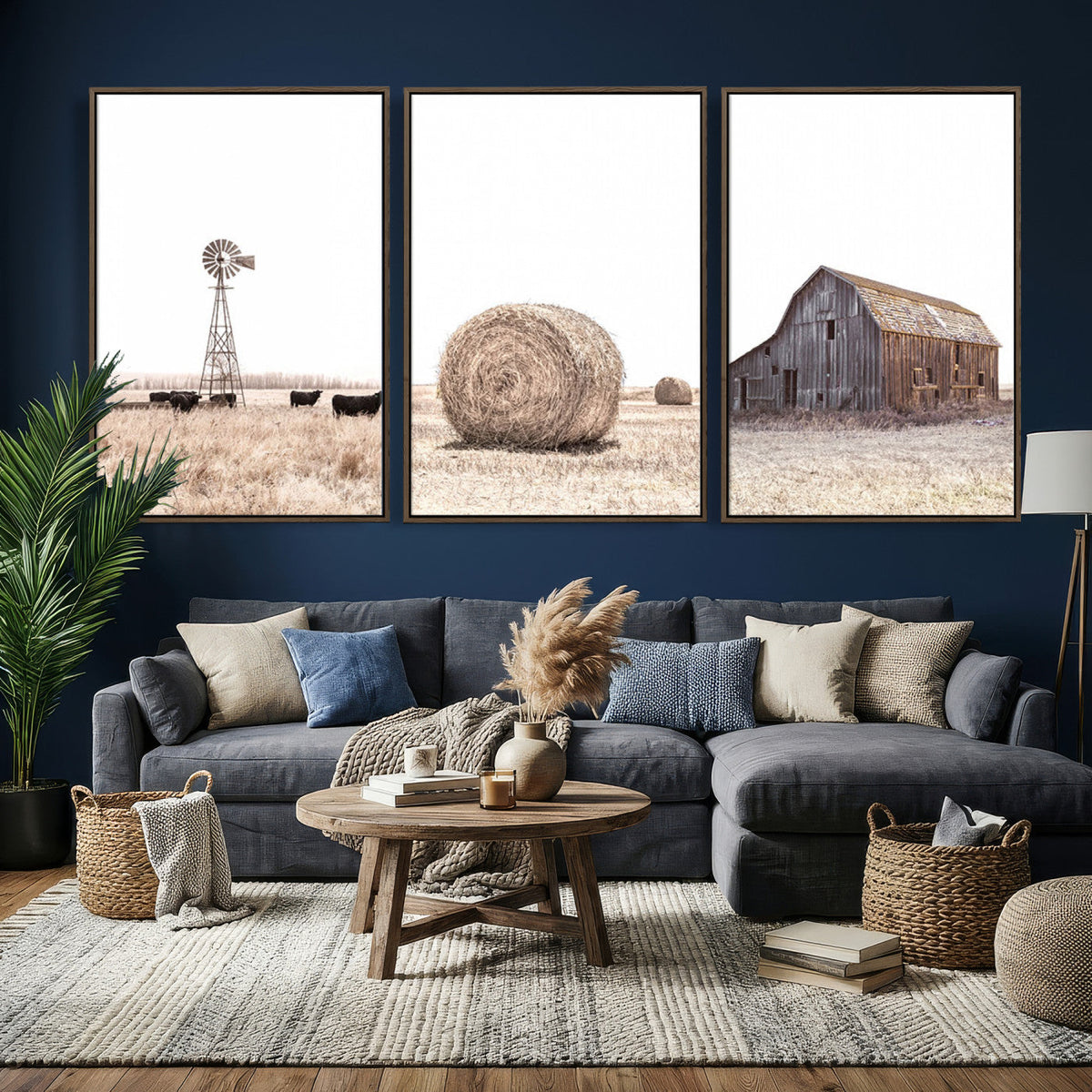 Rustic Farmhouse Wall Art Set of 3 – Country Barn and Wheat