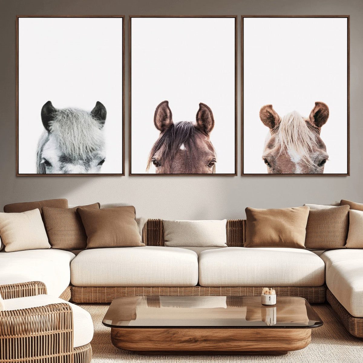 Horse Wall Art - Minimalist Horse Triptych Wall Art – Modern